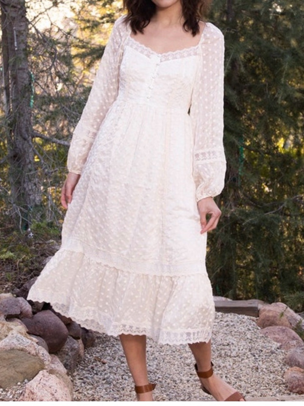 A Collective Story Cream Lace Maxi Dress | Size‎ M | Cottagecore Boho Peasant